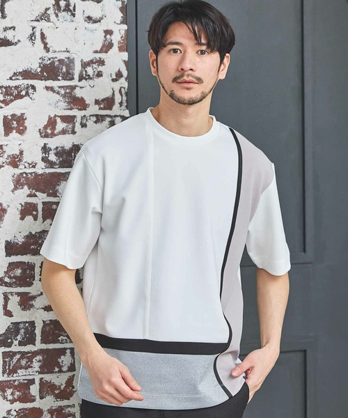 MEN'S BIGI（メンズビギ）の「ポンチ×梨地Wフェイス切替Tシャツ（Tシャツ/カットソー・メンズ・ブラック/ホワイト系その他/ホワイト・04/03/02）」の3枚目の写真