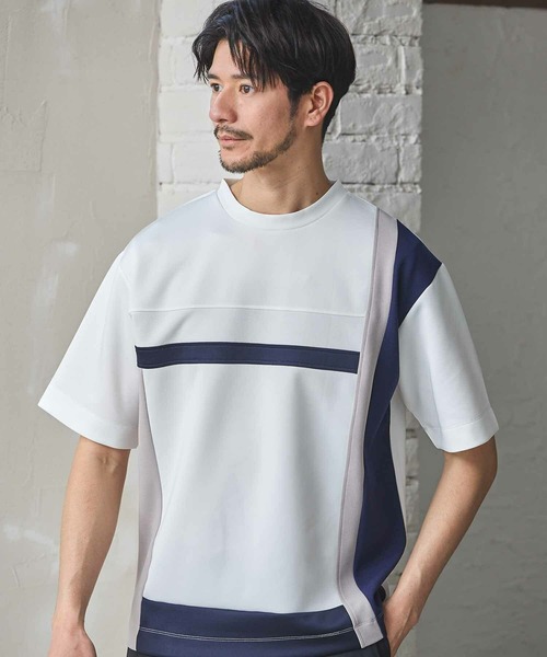 MEN'S BIGI（メンズビギ）の「ポンチ×梨地Wフェイス切替Tシャツ（Tシャツ/カットソー・メンズ・ブラック/ホワイト系その他/ホワイト・04/03/02）」の4枚目の写真