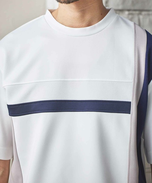 MEN'S BIGI（メンズビギ）の「ポンチ×梨地Wフェイス切替Tシャツ（Tシャツ/カットソー・メンズ・ブラック/ホワイト系その他/ホワイト・04/03/02）」の7枚目の写真