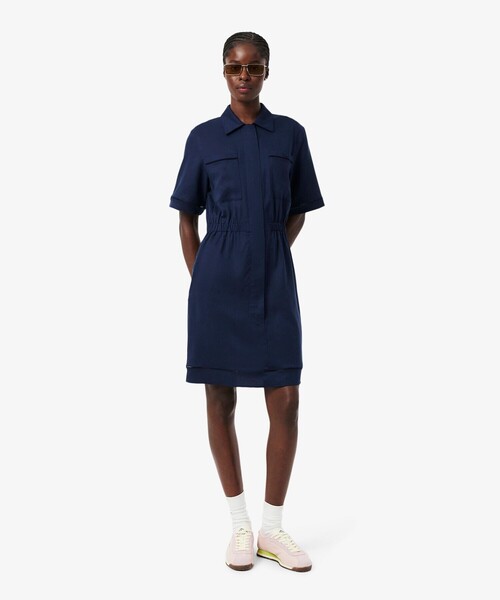 LACOSTE(ラコステ)の「リヨセル×リネンブレンド ウエストシャーリング シャツドレス / シャツワンピース(シャツワンピース・レディース・ネイビー・38/36)」の3枚目の写真