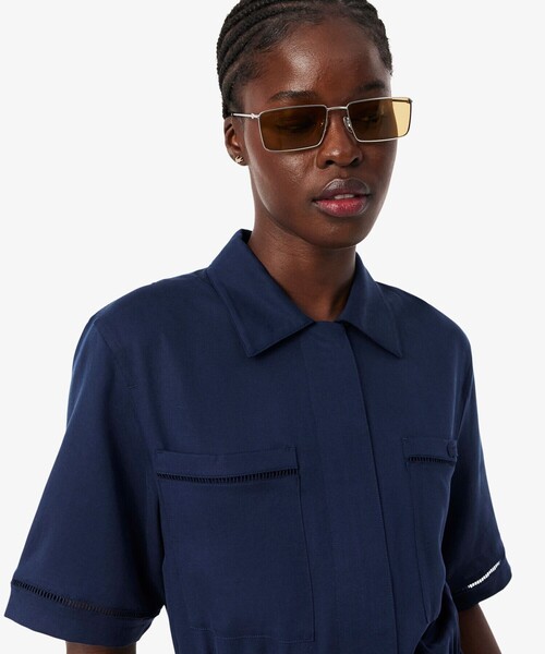 LACOSTE(ラコステ)の「リヨセル×リネンブレンド ウエストシャーリング シャツドレス / シャツワンピース(シャツワンピース・レディース・ネイビー・38/36)」の4枚目の写真