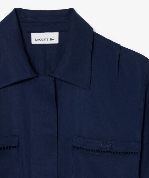 LACOSTE(ラコステ)の「リヨセル×リネンブレンド ウエストシャーリング シャツドレス / シャツワンピース(シャツワンピース・レディース・ネイビー・38/36)」の7枚目の写真