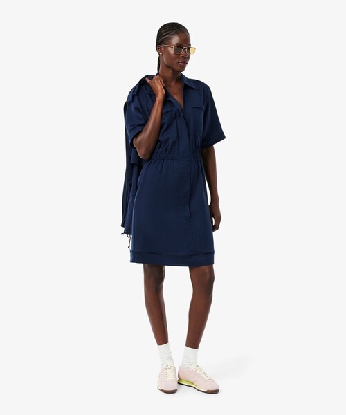 LACOSTE(ラコステ)の「リヨセル×リネンブレンド ウエストシャーリング シャツドレス / シャツワンピース(シャツワンピース・レディース・ネイビー・38/36)」の9枚目の写真