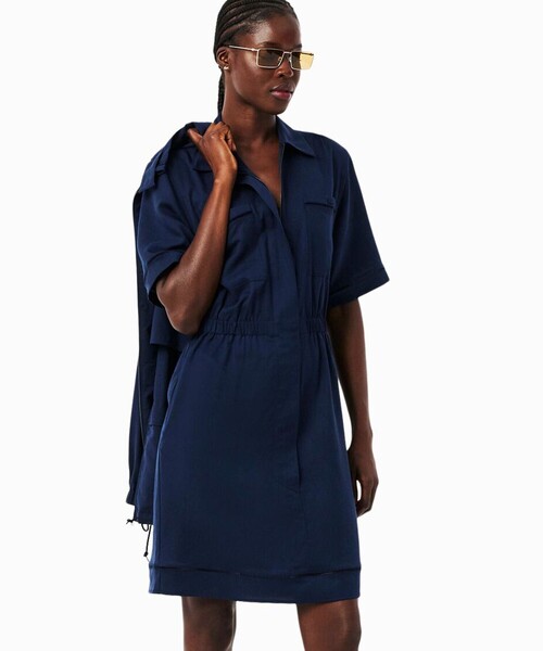 LACOSTE(ラコステ)の「リヨセル×リネンブレンド ウエストシャーリング シャツドレス / シャツワンピース(シャツワンピース・レディース・ネイビー・38/36)」の10枚目の写真
