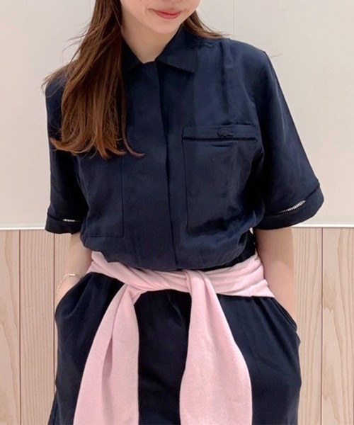 LACOSTE(ラコステ)の「リヨセル×リネンブレンド ウエストシャーリング シャツドレス / シャツワンピース(シャツワンピース・レディース・ネイビー・38/36)」の13枚目の写真