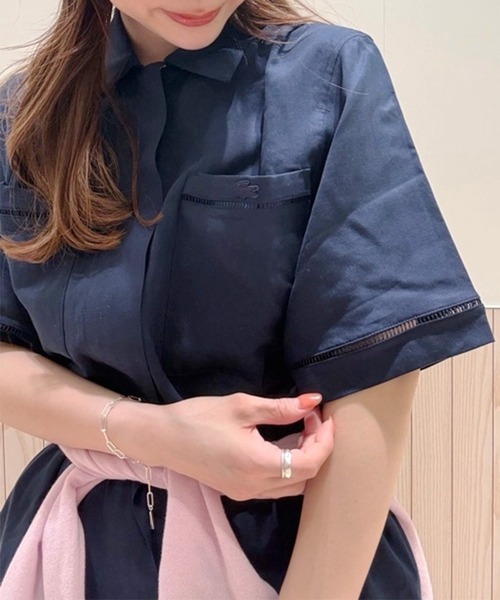LACOSTE(ラコステ)の「リヨセル×リネンブレンド ウエストシャーリング シャツドレス / シャツワンピース(シャツワンピース・レディース・ネイビー・38/36)」の12枚目の写真