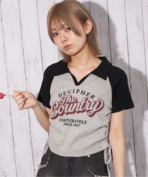 《配色ラグラン×英字ロゴ》スキッパーTシャツ/ストリート/春夏/全2色