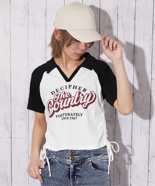 GORGE(ゴージ)の「《配色ラグラン×英字ロゴ》スキッパーTシャツ/ストリート/春夏/全2色(Tシャツ/カットソー・レディース・オフホワイト/杢グレー・F)」の1枚目の写真