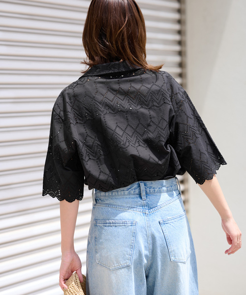 JOURNAL STANDARD relume(ジャーナルスタンダード レリューム)の「《一部WEB限定追加》コットンカットワーク刺繍開襟シャツ(シャツ/ブラウス・レディース・ホワイト/ブラック/ブラック系その他/ホワイト系その他・FREE)」の8枚目の写真