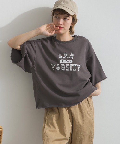 OMNES(オムネス)の「カレッジプリントスウェット半袖Tシャツ(Tシャツ/カットソー・レディース・ライトグレー/チャコールグレー/ライトブルー/アイボリー/グリーン・FREE)」の3枚目の写真