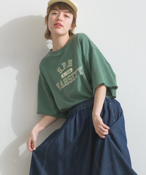 OMNES(オムネス)の「カレッジプリントスウェット半袖Tシャツ(Tシャツ/カットソー・レディース・ライトグレー/チャコールグレー/ライトブルー/アイボリー/グリーン・FREE)」の4枚目の写真