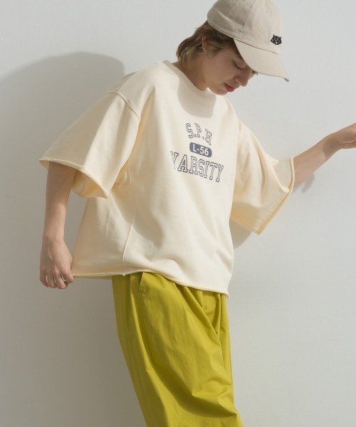 OMNES(オムネス)の「カレッジプリントスウェット半袖Tシャツ(Tシャツ/カットソー・レディース・ライトグレー/チャコールグレー/ライトブルー/アイボリー/グリーン・FREE)」の2枚目の写真