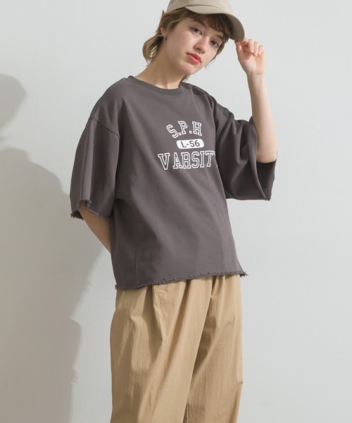 OMNES(オムネス)の「カレッジプリントスウェット半袖Tシャツ(Tシャツ/カットソー・レディース・ライトグレー/チャコールグレー/ライトブルー/アイボリー/グリーン・FREE)」の11枚目の写真