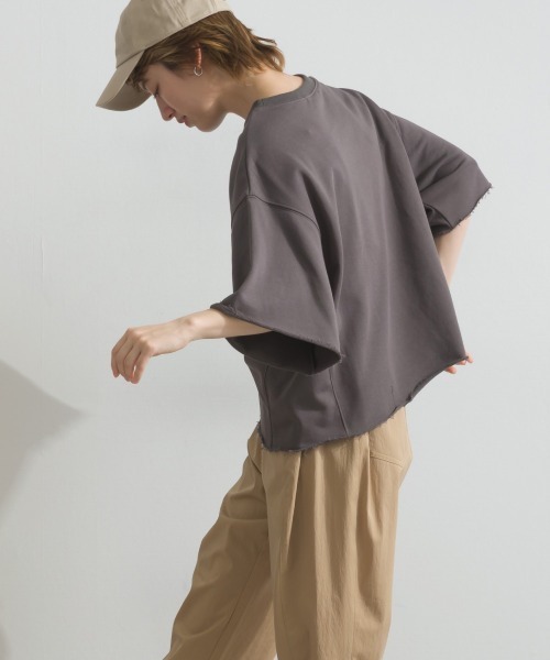 OMNES(オムネス)の「カレッジプリントスウェット半袖Tシャツ(Tシャツ/カットソー・レディース・ライトグレー/チャコールグレー/ライトブルー/アイボリー/グリーン・FREE)」の12枚目の写真
