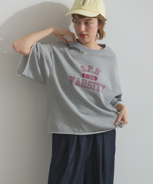 OMNES(オムネス)の「カレッジプリントスウェット半袖Tシャツ(Tシャツ/カットソー・レディース・ライトグレー/チャコールグレー/ライトブルー/アイボリー/グリーン・FREE)」の16枚目の写真