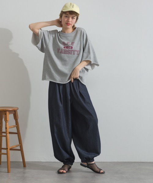 OMNES(オムネス)の「カレッジプリントスウェット半袖Tシャツ(Tシャツ/カットソー・レディース・ライトグレー/チャコールグレー/ライトブルー/アイボリー/グリーン・FREE)」の19枚目の写真