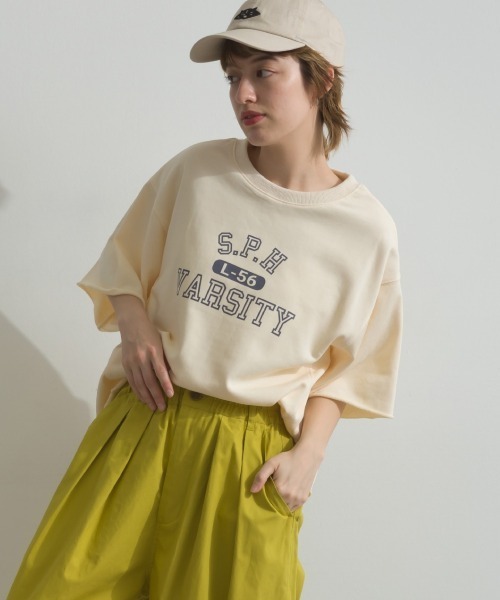 OMNES(オムネス)の「カレッジプリントスウェット半袖Tシャツ(Tシャツ/カットソー・レディース・ライトグレー/チャコールグレー/ライトブルー/アイボリー/グリーン・FREE)」の6枚目の写真