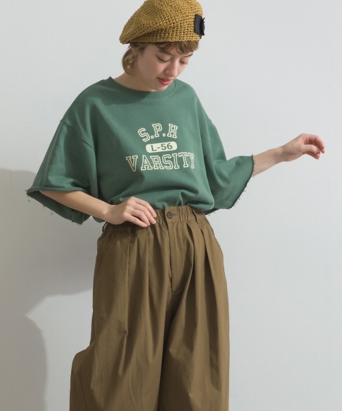 OMNES(オムネス)の「カレッジプリントスウェット半袖Tシャツ(Tシャツ/カットソー・レディース・ライトグレー/チャコールグレー/ライトブルー/アイボリー/グリーン・FREE)」の21枚目の写真