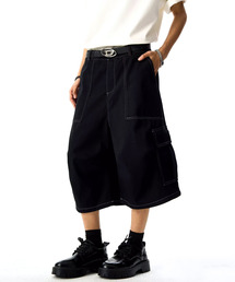 【neos】配色ステッチ ワイドカーゴ バミューダパンツ メンズ レディース クロップド丈 膝下丈 ハーフパンツ ユニセックス