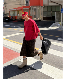 ANGLAN（アングラン）の「Washed Wide Pocket Crop Tee - Red（Tシャツ/カットソー）」