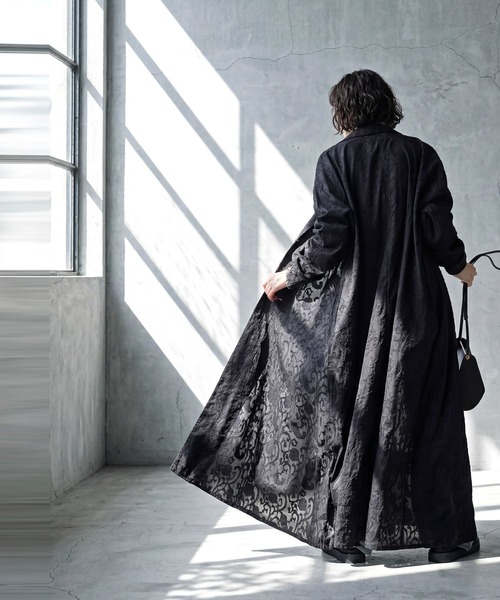 antiqua（アンティカ）の「綿100  テーラード ロングジャケット（テーラードジャケット・レディース・ブラック・ONESIZE）」の2枚目の写真