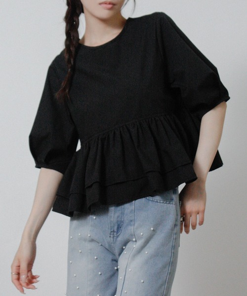 Social GIRL(ソーシャルガール)の「2026SS 2WAY フリル ペプラムブラウス 半袖(シャツ/ブラウス・レディース・ブラック/ライトブルー/ホワイト・M)」の3枚目の写真
