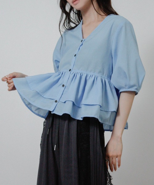 Social GIRL(ソーシャルガール)の「2026SS 2WAY フリル ペプラムブラウス 半袖(シャツ/ブラウス・レディース・ブラック/ライトブルー/ホワイト・M)」の5枚目の写真