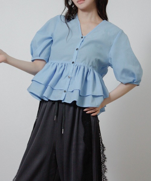 Social GIRL(ソーシャルガール)の「2026SS 2WAY フリル ペプラムブラウス 半袖(シャツ/ブラウス・レディース・ブラック/ライトブルー/ホワイト・M)」の7枚目の写真