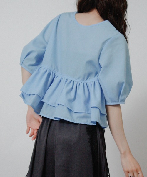 Social GIRL(ソーシャルガール)の「2026SS 2WAY フリル ペプラムブラウス 半袖(シャツ/ブラウス・レディース・ブラック/ライトブルー/ホワイト・M)」の8枚目の写真