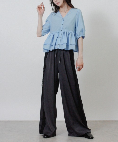 Social GIRL(ソーシャルガール)の「2026SS 2WAY フリル ペプラムブラウス 半袖(シャツ/ブラウス・レディース・ブラック/ライトブルー/ホワイト・M)」の10枚目の写真