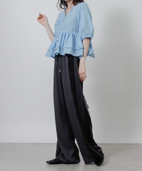 Social GIRL(ソーシャルガール)の「2026SS 2WAY フリル ペプラムブラウス 半袖(シャツ/ブラウス・レディース・ブラック/ライトブルー/ホワイト・M)」の11枚目の写真