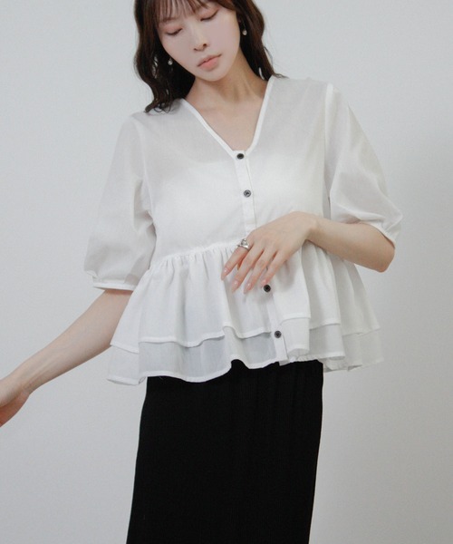 Social GIRL(ソーシャルガール)の「2026SS 2WAY フリル ペプラムブラウス 半袖(シャツ/ブラウス・レディース・ブラック/ライトブルー/ホワイト・M)」の13枚目の写真