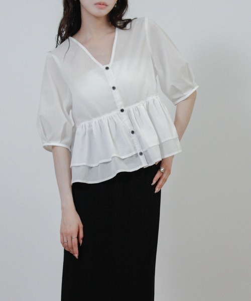 Social GIRL(ソーシャルガール)の「2026SS 2WAY フリル ペプラムブラウス 半袖(シャツ/ブラウス・レディース・ブラック/ライトブルー/ホワイト・M)」の15枚目の写真