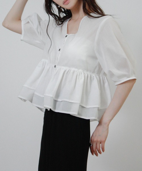 Social GIRL(ソーシャルガール)の「2026SS 2WAY フリル ペプラムブラウス 半袖(シャツ/ブラウス・レディース・ブラック/ライトブルー/ホワイト・M)」の16枚目の写真