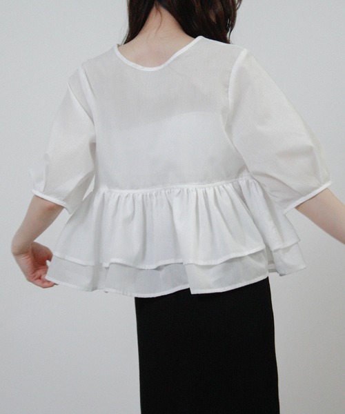 Social GIRL(ソーシャルガール)の「2026SS 2WAY フリル ペプラムブラウス 半袖(シャツ/ブラウス・レディース・ブラック/ライトブルー/ホワイト・M)」の17枚目の写真