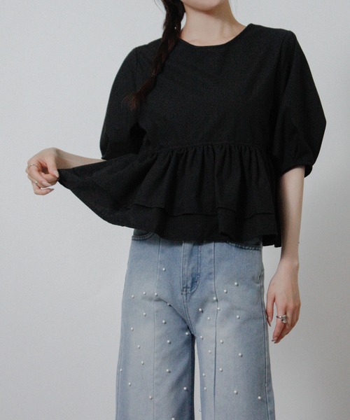 Social GIRL(ソーシャルガール)の「2026SS 2WAY フリル ペプラムブラウス 半袖(シャツ/ブラウス・レディース・ブラック/ライトブルー/ホワイト・M)」の19枚目の写真