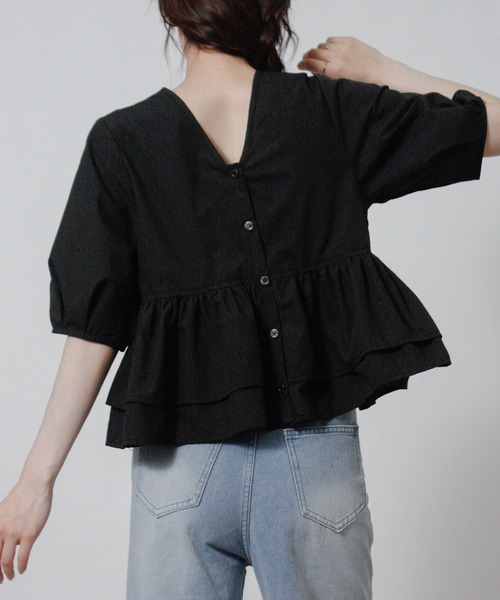 Social GIRL(ソーシャルガール)の「2026SS 2WAY フリル ペプラムブラウス 半袖(シャツ/ブラウス・レディース・ブラック/ライトブルー/ホワイト・M)」の20枚目の写真