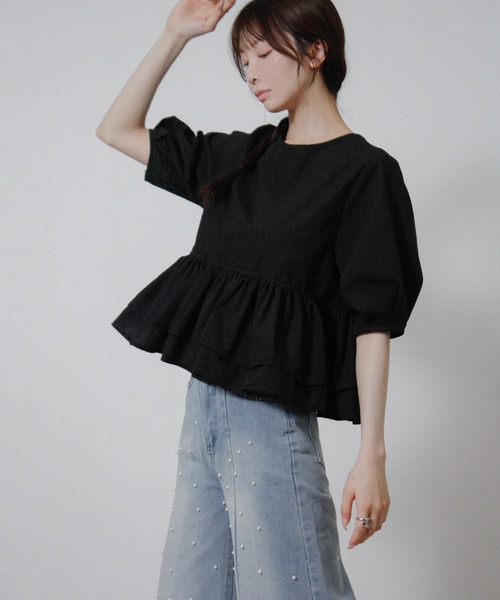 Social GIRL(ソーシャルガール)の「2026SS 2WAY フリル ペプラムブラウス 半袖(シャツ/ブラウス・レディース・ブラック/ライトブルー/ホワイト・M)」の21枚目の写真