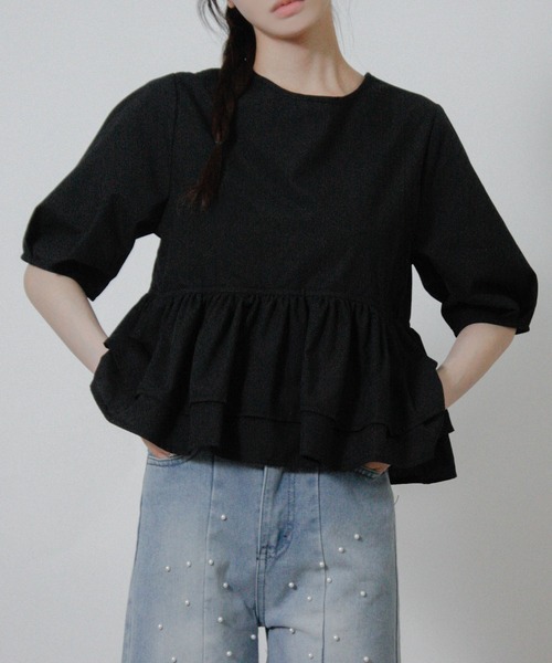 Social GIRL(ソーシャルガール)の「2026SS 2WAY フリル ペプラムブラウス 半袖(シャツ/ブラウス・レディース・ブラック/ライトブルー/ホワイト・M)」の22枚目の写真