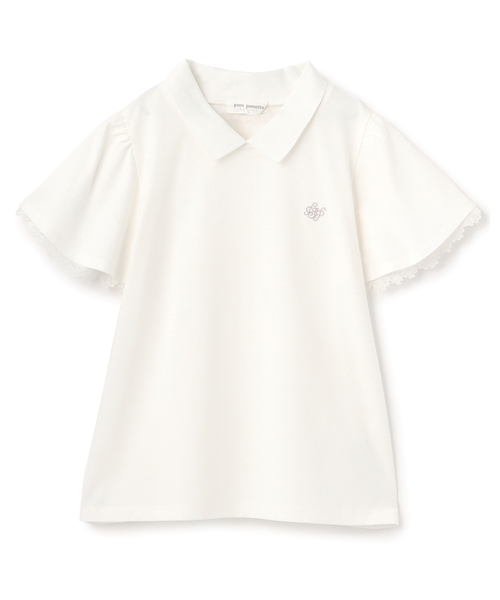pom ponette junior(ポンポネットジュニア)の「【UVカット】衿つきレースカットソーブラウス(Tシャツ/カットソー・キッズ・ブラック/ホワイト・S:140cm/L:160cm/M:150cm/LL(165cm))」の1枚目の写真