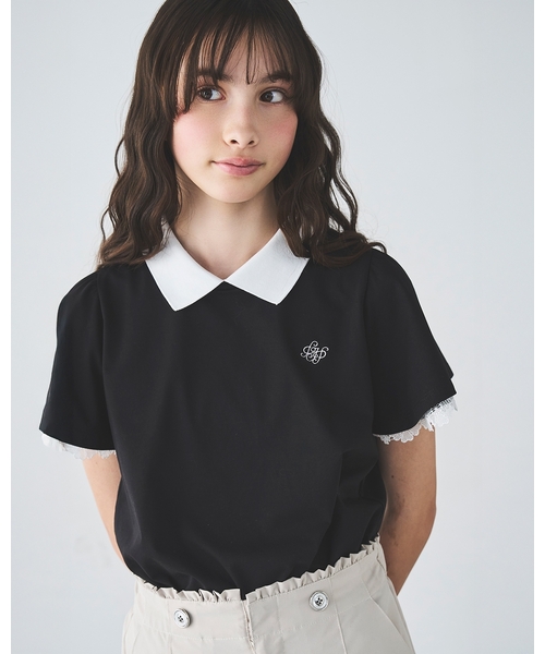 pom ponette junior(ポンポネットジュニア)の「【UVカット】衿つきレースカットソーブラウス(Tシャツ/カットソー・キッズ・ブラック/ホワイト・S:140cm/L:160cm/M:150cm/LL(165cm))」の2枚目の写真
