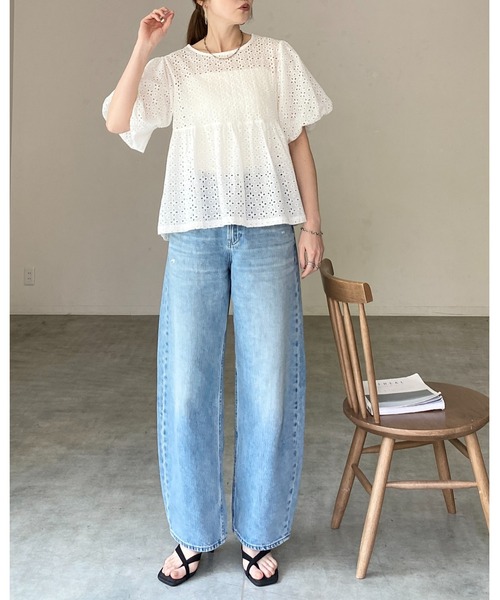 She's Closet(シーズクローゼット)の「スカラップレース 半袖 ボリューム袖 パフスリーブ ペプラムブラウス(シャツ/ブラウス・レディース・ブラック/ホワイト・FREE)」の10枚目の写真