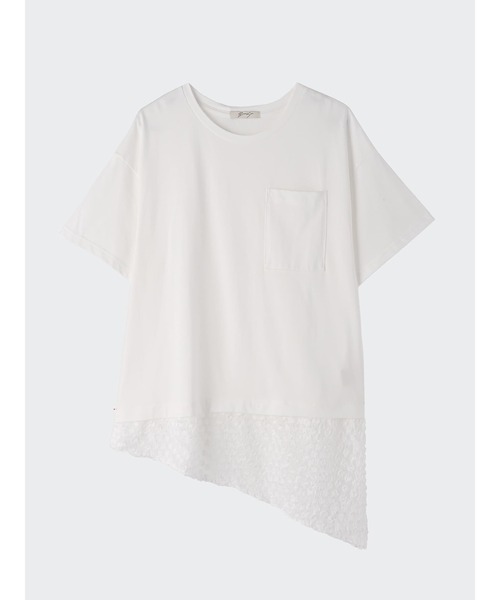 Brown&Street(ブラウンアンドストリート)の「スカーフレースTシャツ(Tシャツ/カットソー・レディース・ホワイト/ブラック・FREE)」の1枚目の写真