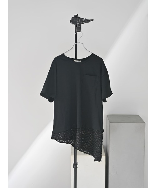 Brown&Street(ブラウンアンドストリート)の「スカーフレースTシャツ(Tシャツ/カットソー・レディース・ホワイト/ブラック・FREE)」の2枚目の写真