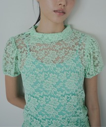 FEKETE（フェケテ）の「lace asymmetric collar puff blouse / 総レースパフスリーブブラウス（Tシャツ/カットソー）」