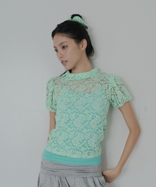 FEKETE（フェケテ）の「lace asymmetric collar puff blouse / 総レースパフスリーブブラウス（Tシャツ/カットソー・レディース・ミント/ホワイト/ブラック・SMALL/LARGE/MEDIUM）」の12枚目の写真