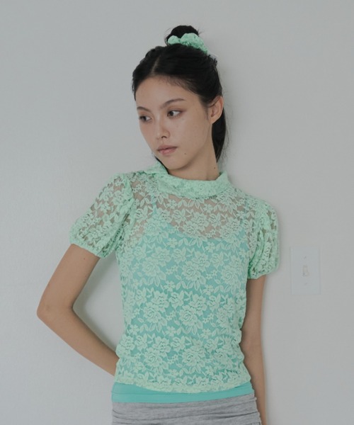 FEKETE（フェケテ）の「lace asymmetric collar puff blouse / 総レースパフスリーブブラウス（Tシャツ/カットソー・レディース・ミント/ホワイト/ブラック・SMALL/LARGE/MEDIUM）」の13枚目の写真