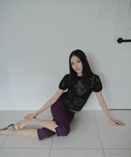 FEKETE（フェケテ）の「lace asymmetric collar puff blouse / 総レースパフスリーブブラウス（Tシャツ/カットソー・レディース・ミント/ホワイト/ブラック・SMALL/LARGE/MEDIUM）」の8枚目の写真