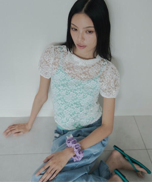 FEKETE（フェケテ）の「lace asymmetric collar puff blouse / 総レースパフスリーブブラウス（Tシャツ/カットソー・レディース・ミント/ホワイト/ブラック・SMALL/LARGE/MEDIUM）」の9枚目の写真