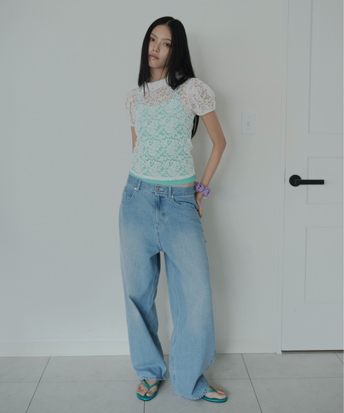 FEKETE（フェケテ）の「lace asymmetric collar puff blouse / 総レースパフスリーブブラウス（Tシャツ/カットソー・レディース・ミント/ホワイト/ブラック・SMALL/LARGE/MEDIUM）」の6枚目の写真